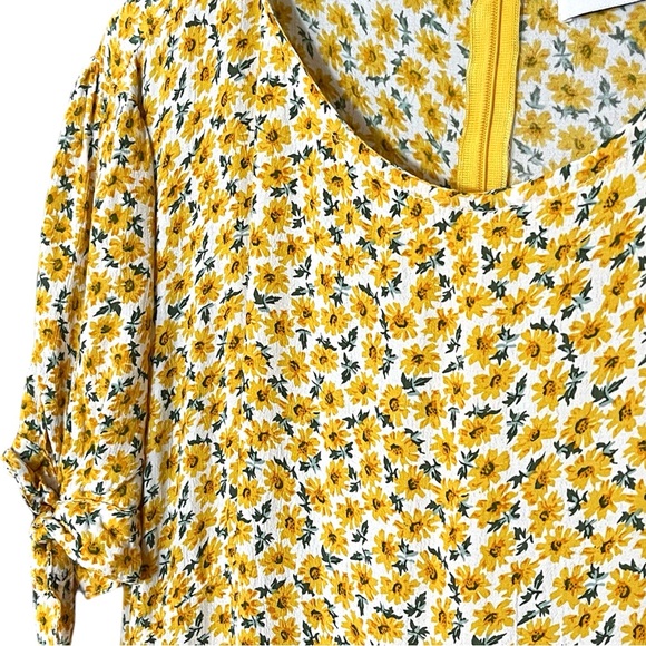 Faithfull the Brand Yellow Sunflower Daphne Floral Mini Short Sleeve Dress XL - Picture 3 of 4